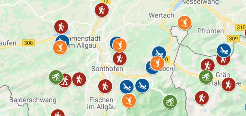 Übersichtskarte aller Bergtouren, Klettersteige, Biketouren und Ausflüge